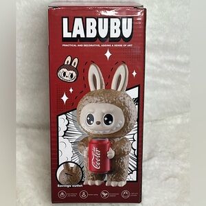 Labubu Pink Bunny Figure Coin Bank with Red Can